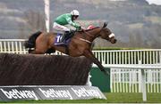 14 March 2018; Presenting Percy, with Davy Russell up jumps the last on their way to winning The RSA Steeple Chase on Day Two of the Cheltenham Racing Festival at Prestbury Park in Cheltenham, England. Photo by Seb Daly/Sportsfile
