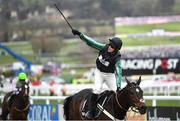 14 March 2018; Jockey Nico de Boinville celebrates after winning The Betway Queen Mother Champion Steeple Chase on Altior on Day Two of the Cheltenham Racing Festival at Prestbury Park in Cheltenham, England. Photo by Ramsey Cardy/Sportsfile