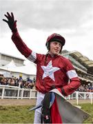 14 March 2018; Jockey Keith Donoghue celebrates after winning the Glenfarclas Steeple Chase on Tiger Roll on Day Two of the Cheltenham Racing Festival at Prestbury Park in Cheltenham, England. Photo by Seb Daly/Sportsfile