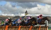 15 March 2018; Runners and riders jump the last, first time round, during the Pertemps Network Final on Day Three of the Cheltenham Racing Festival at Prestbury Park in Cheltenham, England. Photo by Ramsey Cardy/Sportsfile