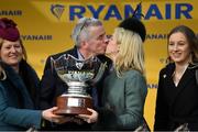 15 March 2018; Owner Michael O'Leary and his wife Anita celebrate with the cup after winning the Ryanair Steeple Chase with Balko Des Flos on Day Three of the Cheltenham Racing Festival at Prestbury Park in Cheltenham, England. Photo by Ramsey Cardy/Sportsfile