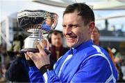15 March 2018; Jockey Paul Townend celebrates with the cup after winning the Sun Bets Stayers' Hurdle on Penhill on Day Three of the Cheltenham Racing Festival at Prestbury Park in Cheltenham, England. Photo by Ramsey Cardy/Sportsfile