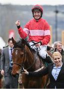 15 March 2018; Jockey Paul Townend celebrates as he enters the winners' enclosure after winning the Trull House Stud Mares Novices’ Hurdle on Laurina on Day Three of the Cheltenham Racing Festival at Prestbury Park in Cheltenham, England. Photo by Ramsey Cardy/Sportsfile