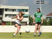 16 March 2018; Sarah Rowe of Mayo takes a penalty, as Aimee Mackin of Armagh looks on, during a training session on the TG4 Ladies Football All-Star Tour 2018. Berkeley International School. Bangkok, Thailand. Photo by Piaras Ó Mídheach/Sportsfile