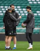 16 March 2018; Jonathan Sexton, right, with head coach Joe Schmidt and defence coach Andy Farrell during the Ireland rugby captain's run at Twickenham Stadium in London, England. Photo by Brendan Moran/Sportsfile