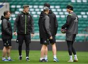 16 March 2018; Jonathan Sexton, right, with coaches, from left, kicking coach Richie Murphy, forwards coach Simon Easterby, and head coach Joe Schmidt during the Ireland rugby captain's run at Twickenham Stadium in London, England. Photo by Brendan Moran/Sportsfile