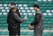 16 March 2018; Jonathan Sexton, right, with head coach Joe Schmidt during the Ireland rugby captain's run at Twickenham Stadium in London, England. Photo by Brendan Moran/Sportsfile