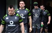 16 March 2018; Jonathan Sexton, second from right, makes his way onto the pitch prior to the Ireland rugby captain's run at Twickenham Stadium in London, England. Photo by Brendan Moran/Sportsfile
