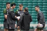16 March 2018; Ireland players, from left, Jacob Stockdale, Jonathan Sexton, Garry Ringrose and Rob Kearney with kicking coach Richie Murphy during their captain's run at Twickenham Stadium in London, England. Photo by Brendan Moran/Sportsfile