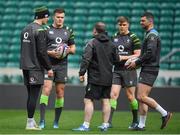 16 March 2018; Ireland players, from left, Jacob Stockdale, Jonathan Sexton, Garry Ringrose and Rob Kearney with kicking coach Richie Murphy during their captain's run at Twickenham Stadium in London, England. Photo by Brendan Moran/Sportsfile