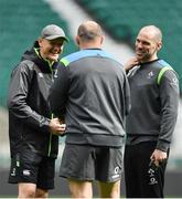 16 March 2018; Ireland head coach Joe Schmidt, left, with captain Rory Best of Ireland and strength & conditioning coach Jason Cowman during the Ireland rugby captain's run at Twickenham Stadium in London, England. Photo by Brendan Moran/Sportsfile