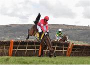 16 March 2018; Stormy Ireland, with Noel Fehily up, falls at the last during the JCB Triumph Hurdle on Day Four of the Cheltenham Racing Festival at Prestbury Park in Cheltenham, England. Photo by Seb Daly/Sportsfile