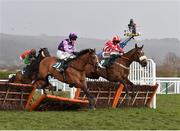 16 March 2018; Mohaayed, with Bridget Andrews up, 21, jumps the last ahead of Remiluc, with Harry Reed up, who finished second, on their way to winning the Randox Health County Handicap Hurdle on Day Four of the Cheltenham Racing Festival at Prestbury Park in Cheltenham, England. Photo by Seb Daly/Sportsfile
