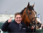 16 March 2018; Trainer Dan Skelton celebrates after sending out Mohaayed to win the Randox Health County Handicap Hurdle Race on Day Four of the Cheltenham Racing Festival at Prestbury Park in Cheltenham, England. Photo by Seb Daly/Sportsfile