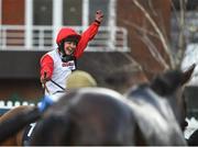 16 March 2018; Jockey Harriet Tucker celebrates after winning the St. James’s Place Foxhunter Steeple Chase Challenge Cup on Pacha Du Polder on Day Four of the Cheltenham Racing Festival at Prestbury Park in Cheltenham, England. Photo by Ramsey Cardy/Sportsfile