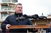 16 March 2018; Leading trainer of the Cheltenham Racing Festival 2018 Gordon Elliott with the trophy on Day Four of the Cheltenham Racing Festival at Prestbury Park in Cheltenham, England. Photo by Seb Daly/Sportsfile
