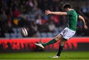 16 March 2018; Harry Byrne of Ireland kicks a conversion during the U20 Six Nations Rugby Championship match between England and Ireland at the Ricoh Arena in Coventry, England. Photo by Harry Murphy/Sportsfile