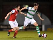 16 March 2018; Lee Grace of Shamrock Rovers in action against Conan Byrne of St Patrick's Athletic during the SSE Airtricity League Premier Division match between Shamrock Rovers and St Patrick's Athletic at Tallaght Stadium in Tallaght, Dublin. Photo by Eóin Noonan/Sportsfile