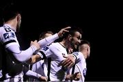 16 March 2018; Michael Duffy and his Dundalk team-mates celebrate their side's late goal during the SSE Airtricity League Premier Division match between Dundalk and Waterford at Oriel Park in Dundalk, Louth. Photo by Stephen McCarthy/Sportsfile