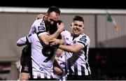 16 March 2018; Dundalk players, Stephen O'Donnell, Patrick Hoban, 9, and Ronan Murray celebrate their late goal during the SSE Airtricity League Premier Division match between Dundalk and Waterford at Oriel Park in Dundalk, Louth. Photo by Stephen McCarthy/Sportsfile