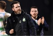 16 March 2018; Shamrock Rovers head coach Stephen Bradley celebrates following his side's win in the SSE Airtricity League Premier Division match between Shamrock Rovers and St Patrick's Athletic at Tallaght Stadium in Tallaght, Dublin. Photo by Eóin Noonan/Sportsfile