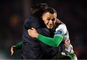 16 March 2018; Shamrock Rovers head coach Stephen Bradley celebrates with Graham Burke following his side's win in the SSE Airtricity League Premier Division match between Shamrock Rovers and St Patrick's Athletic at Tallaght Stadium in Tallaght, Dublin. Photo by Eóin Noonan/Sportsfile