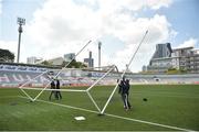 17 March 2018; Groundsmen put the goalposts in place before the 2016 All-Stars v 2017 All-Stars Exhibition match during the TG4 Ladies Football All-Star Tour 2018. Chulalongkorn University Football Club Stadium, Bangkok, Thailand. Photo by Piaras Ó Mídheach/Sportsfile