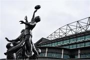 17 March 2018; Snow on a statue outside Twickenham Stadium ahead of the NatWest Six Nations Rugby Championship match between England and Ireland at Twickenham Stadium in London, England. Photo by Ramsey Cardy/Sportsfile