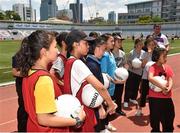 17 March 2018; Local children during a LGFA coaching session before the 2016 All-Stars v 2017 All-Stars Exhibition match on the TG4 Ladies Football All-Star Tour 2018. Chulalongkorn University Football Club Stadium, Bangkok, Thailand. Photo by Piaras Ó Mídheach/Sportsfile