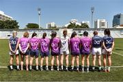 17 March 2018; Dublin players, with their squad numbers displayed in Thai on their jerseys, before the 2016 All-Stars v 2017 All-Stars Exhibition match on the TG4 Ladies Football All-Star Tour 2018. Chulalongkorn University Football Club Stadium, Bangkok, Thailand. Photo by Piaras Ó Mídheach/Sportsfile
