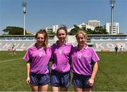 17 March 2018; Monaghan players, from left, Aoife McAnespie, Sharon Courtney, and Ciara McAnespie before the 2016 All-Stars v 2017 All-Stars Exhibition match on the TG4 Ladies Football All-Star Tour 2018. Chulalongkorn University Football Club Stadium, Bangkok, Thailand. Photo by Piaras Ó Mídheach/Sportsfile
