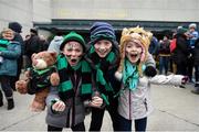 17 March 2018: Nemo Rangers supporters, from left, Declan Sheehan, age 9, Lauren Sheehan, age 8 and Ryan Deasy, age 9, from Turner's Cross in Cork prior to the AIB GAA Football All-Ireland Senior Club Championship Final match between Corofin and Nemo Rangers at Croke Park in Dublin. Photo by David Fitzgerald/Sportsfile