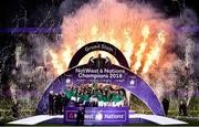 17 March 2018; The Ireland team celebrate with the Six Nations and Triple Crown trophies after the NatWest Six Nations Rugby Championship match between England and Ireland at Twickenham Stadium in London, England. Photo by Ramsey Cardy/Sportsfile