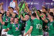 17 March 2018; Ireland players including Dan Leavy, Jack McGrath, Cian Healy and Peter O'Mahony celebrate with the trophy after the NatWest Six Nations Rugby Championship match between England and Ireland at Twickenham Stadium in London, England. Photo by Brendan Moran/Sportsfile