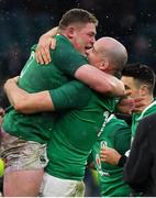 17 March 2018; Tadhg Furlong, left, and Devin Toner of Ireland celebrate after the NatWest Six Nations Rugby Championship match between England and Ireland at Twickenham Stadium in London, England. Photo by Brendan Moran/Sportsfile