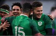17 March 2018; Joey Carbery, left, and Jacob Stockdale of Ireland celebrate with team-mate Rob Kearney after the NatWest Six Nations Rugby Championship match between England and Ireland at Twickenham Stadium in London, England. Photo by Brendan Moran/Sportsfile