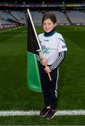 17 March 2018: AIB flagbearer Caoimhe Hayes, age 11, who won an AIB flag bearer competition to wave on Nemo Rangers sat the AIB Senior Football Club Championship Final between Corofin and Nemo Rangers at Croke Park on St. Patrick's Day. For exclusive content and behind the scenes action of the AIB GAA & Camogie Club Championships follow AIB GAA on Facebook, Twitter, Instagram and Snapchat and www.aib.ie/gaa. Photo by Stephen McCarthy/Sportsfile