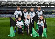 17 March 2018: AIB flagbearers, back row, from left, Joe Lyons, age 11, Caoimhe Hayes, age 11, Grace Bowler, age 11, David Callanan, age 10, front row, Sam McAuliffe, age 10, Ebany Crotty, age 9, and Mia O'Callaghan, age 9, who all won an AIB flag bearer competition to wave on Nemo Rangers at the AIB Senior Football Club Championship Final between Corofin and Nemo Rangers at Croke Park on St. Patrick's Day. For exclusive content and behind the scenes action of the AIB GAA & Camogie Club Championships follow AIB GAA on Facebook, Twitter, Instagram and Snapchat and www.aib.ie/gaa. Photo by Stephen McCarthy/Sportsfile