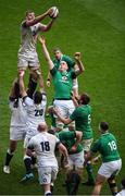 17 March 2018; George Kruis of England wins a lineout ahead of Devin Toner of Ireland during the NatWest Six Nations Rugby Championship match between England and Ireland at Twickenham Stadium in London, England. Photo by Harry Murphy/Sportsfile