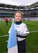 17 March 2018: AIB flagbearer Lucy Hartigan, age 12, who won an AIB flag bearer competition to wave on Na Piarsaigh at the AIB Senior Hurling Club Championship Final between Cuala and Na Piarsaigh at Croke Park on St. Patrick's Day. For exclusive content and behind the scenes action of the AIB GAA & Camogie Club Championships follow AIB GAA on Facebook, Twitter, Instagram and Snapchat and www.aib.ie/gaa. Photo by Stephen McCarthy/Sportsfile