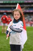 17 March 2018: AIB flagbearer Aoibheann Bridgeman, age 8, who won an AIB flag bearer competition to wave on Cuala at the AIB Senior Hurling Club Championship Final between Cuala and Na Piarsaigh at Croke Park on St. Patrick's Day. For exclusive content and behind the scenes action of the AIB GAA & Camogie Club Championships follow AIB GAA on Facebook, Twitter, Instagram and Snapchat and www.aib.ie/gaa. Photo by Stephen McCarthy/Sportsfile