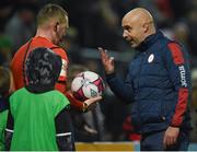 16 March 2018; Sligo Rovers manager Gerard Lyttle argues with assistant referee Rafal Pieper at half time of the SSE Airtricity League Premier Division match between Bohemians and Sligo Rovers at Dalymount Park in Dublin. Photo by Barry Cregg/Sportsfile