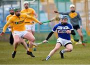 18 March 2018; Ryan McCambridge of Antrim in action against Stephen Bergin of Laois during the Allianz Hurling League Division 1B Relegation Play-Off match between Antrim and Laois at Pearse Park in Dunloy, Co Antrim. Photo by Mark Marlow/Sportsfile