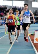 18 March 2018; Jack Mitchell, right, from St. Laurence O'Toole AC, Co Carlow, on his way to winning the Boys U19 400m event, during the Irish Life Health National Juvenile Indoor Championships day 2 at Athlone IT in Athlone, Co Westmeath. Photo by Tomás Greally/Sportsfile