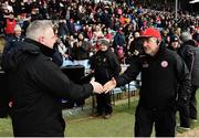 18 March 2018; Tyrone manager Mickey Harte, right, and Mayo manager Stephen Rochford shake hands following the Allianz Football League Division 1 Round 6 match between Mayo and Tyrone at Elverys MacHale Park in Castlebar, Co. Mayo. Photo by Sam Barnes/Sportsfile