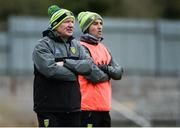18 March 2018; Donegal manager Declan Bonner, left, and selector Karl Lacey during the Allianz Football League Division 1 Round 6 match between Monaghan and Donegal at St. Tiernach's Park in Clones, Monaghan. Photo by Oliver McVeigh/Sportsfile