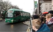 18 March 2018; Fans watch on as the team bus arrives during the Ireland Rugby homecoming at the Shelbourne Hotel in Dublin. Photo by David Fitzgerald/Sportsfile