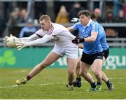 18 March 2018; Ronan O'Beolain of Galway in action against Paddy Andrews of Dublin during the Allianz Football League Division 1 Round 6 match between Galway and Dublin at Pearse Stadium, in Galway. Photo by Ray Ryan/Sportsfile