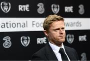 18 March 2018; Former Republic of Ireland international and current Shamrock Rovers coach Damien Duff during the 3 FAI International Awards at RTE Studios in Donnybrook, Dublin. Photo by Stephen McCarthy/Sportsfile