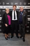 18 March 2018; Former Republic of Ireland international and current Shamrock Rovers coach Damien Duff with his parents Mary and Gerrard during the 3 FAI International Awards at RTE Studios in Donnybrook, Dublin. Photo by Seb Daly/Sportsfile